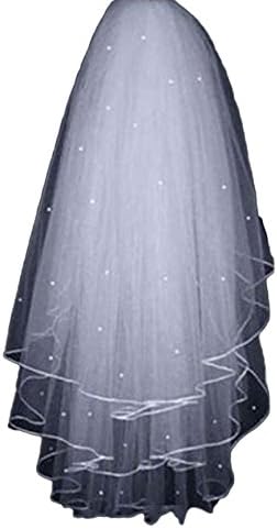 Linabridal Women's 3 Layer Pearl Short Tulle with Comb Bridal Wedding Vei FYT023WT-White