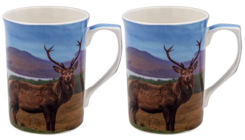 The Leonardo Collection LP94554 Stag Mugs (Set of 2), Fine China, Boxed