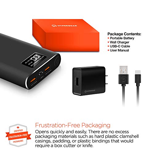 HyperGear 26800 Dual Input QC-3.0 USB + 1X USB-C Portable Charger External Battery with Double-Speed Recharging, 2 USB Ports for iPhone, iPad, Samsung Galaxy, Android and Other Smart Devices