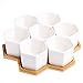 Set of 7 Hexagon Shaped Ceramic Succulent Planters Cactus Flower Pots, Geometric Plant Pots with Bamboo Tray