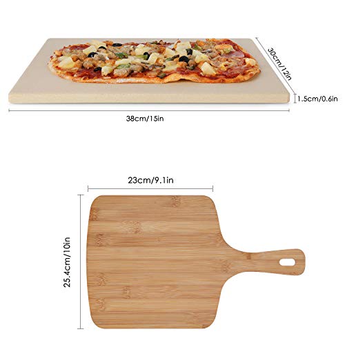femor Pizza Grilling Stone 15"x12" with Pizza Peel & Recipe- Rectangular Baking Stone for Oven, Grill & BBQ