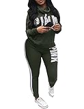Corala Women Word Letter Print Cowl Neck Sweatshirt Long Pant Jumpsuits 2 Piece Outfits