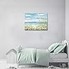 Beach Scene Canvas Wall Art: Seaside White Wildflower & Blue Ocean Seascape Painting Picture Artwork for Bedroom Wall…