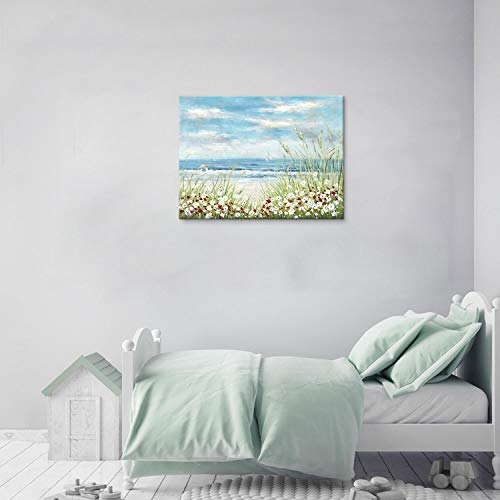 Beach-Scene-Canvas-Wall-Art-Seaside-White-Wildflower-Blue-Ocean-Seascape-Painting-Picture-Artwork-for-Bedroom-Wall-Decoration-24-x-18-x-1-Panel Beach Scene Canvas Wall Art: Seaside White Wildflower & Blue Ocean Seascape Painting Picture Artwork for Bedroom Wall…