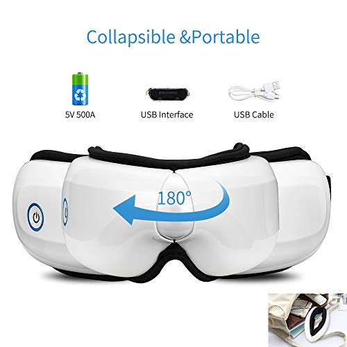 Bromose Wireless Foldable Rechargeable Eye Massager，Intelligent Mode One-Click Operation Eye Massager,Wireless Bluetooth Music Therapy Stress Relief for Eye Care Best Gift