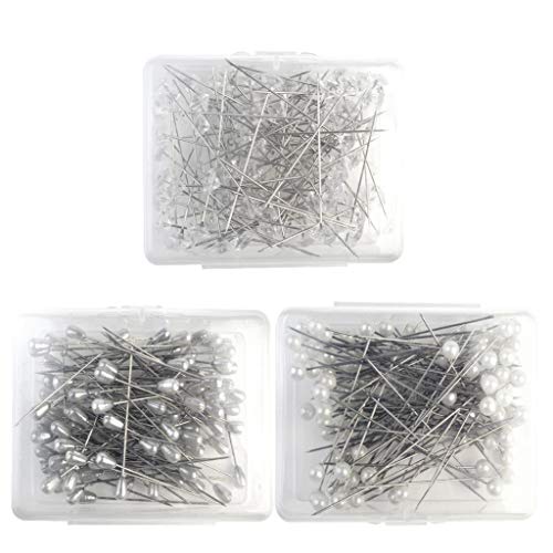Tongcloud 300pcs Flower Pins Corsages Pins Pearl Pins Head Pins Straight Pins Bouquet Pins Crystal Pins for Weddings Anniversary Flower Decoration Centerpieces 3 Styles (Transparent and White, 2'')