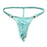 YiZYiF Men's Jacquard Lace See-through Bluge Pouch Underwear Bikinis T-back Blue X-Large
