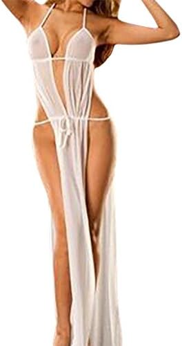 Minisoya Women Temptation Nightdress Deep V Lingerie Backless Babydoll Sleepwear Long Dress Racy G-String Nightwear