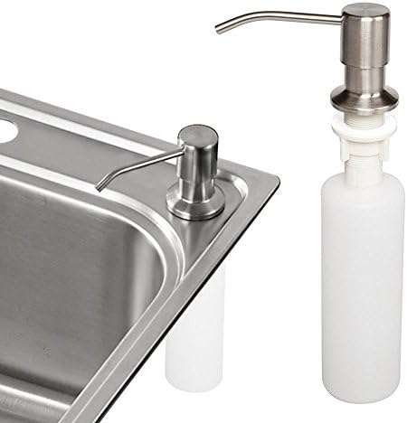 Kitchen Sink Soap Dispenser Kixnor Stainless Countertop Liquid Dish Built in Hand Soap Dispenser Pump, 11.98 OZ Bottle, 3.15 Inch Threaded Tube for Thick Deck Installation