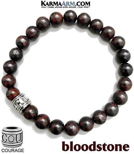 KarmaArm Self-Care Bracelet | Courage: Bloodstone | Yoga Chakra Reiki Healing Energy Beaded Wellness Wristband | Boho Zen Meditation Jewelry