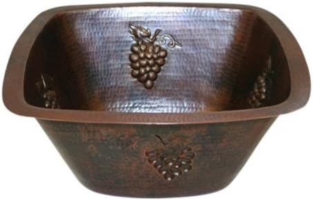 15" Square Copper Kitchen Bar Prep Sink with GRAPES Design