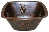 SimplyCopper 15" Square Copper Bar Sink with Grapes