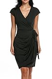 Women's Classic Cap Sleeve V-Neck Draped Tie-Belt Cocktail Wrap Dress Black XX-Large