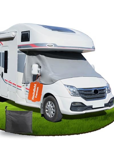 Ezcasch Thermomatte Front Windscreen Cover Motorhome Accessories, Full Protection Against Sun, Cold and Dust, Grey Windshield Cover Suitable for FIAT