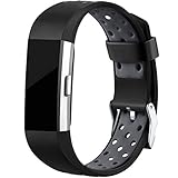 Maledan Replacement Sport Bands with Air Holes Compatible for Fitbit Charge 2, Black/Gray, Small