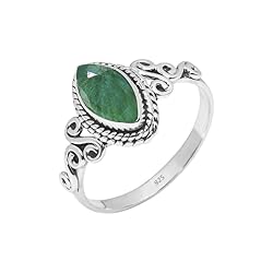 Emerald Stone Ring 925 Sterling Silver Statement