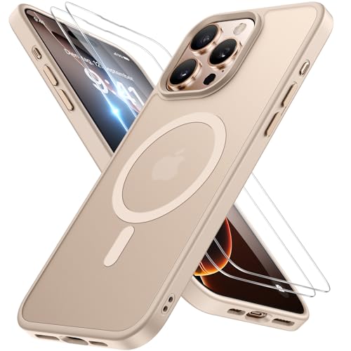 Miracase Magnetisch für iPhone 16 pro Hülle für Magsafe[mit 2 Schutzglas] Militärschutz Stoßfest Kratzfest Anti-Fingerabdruck Samtige Haptik Dünn Handyhülle für iPhone 16 pro 6,3 Zoll, Wüstensand