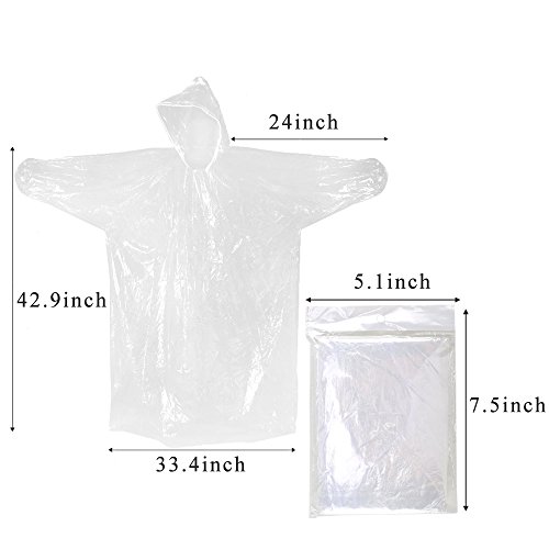 Anpatio 6pcs Emergency Disposable Rain Poncho with Drawstring Hood Portable Lightweight Waterproof Raincoat for Adult Men Women Travel Hiking Outdoors Sports Water Park Clear