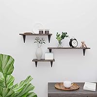 BAMFOX Floating Shelves Wall Mounted Set of 3, Rustic Bamboo Wall Storage Shelves for Bedroom, Living Room, Bathroom, Kitchen, Office and More (Renewed)