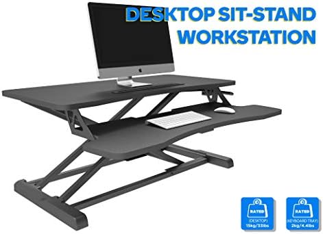 Humanoffice Height Adjustable Standing Desk Converter Sit to Stand Gas Spring Riser 32” Wide Tabletop Workstation fits Dual Monitor