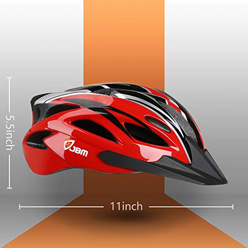 JBM Adult Cycling Bike Helmet Specialized for Men Women Safety Protection CPSC Certified (18 Colors) Black/Red/Blue/Pink/Silver Adjustable Lightweight Helmet (Red & Black (New), Adult)