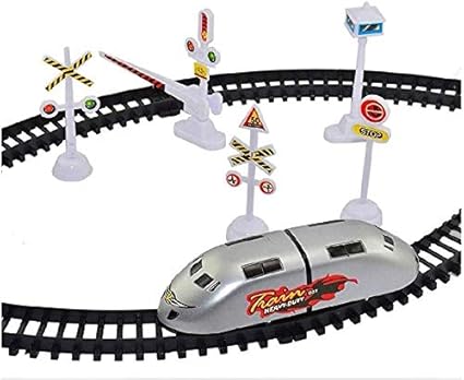 Krifty High Speed Metro Train with Flyover & Track,Plastic Signal Accessories,Medium(Silver)