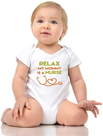 Pure Soul Relax My Mommy Is A Nurse - Funny Nurse Baby Romper Onesie Unisex WARPPED and Protected With A Clear Poly Bag (12-18 Months, White)