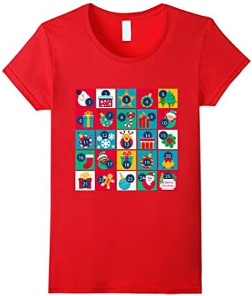 Womens Christmas Advent Calendar T-Shirt Small Red