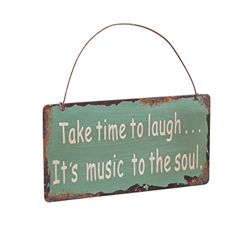 Metal Antique Wisdom Sign, Decorative Metal Wall Art Decor Hanging Sign Plaque, 7.5" x 4'',"Take Time to Laugh Sign