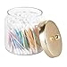 mDesign Modern Glass Bathroom Vanity Storage Organizer Canisters Jars for Cotton Balls, Swabs, Makeup Sponges, Bath Salts, Hair Ties, Jewelry - 2 Pack - Clear/Gold Brass