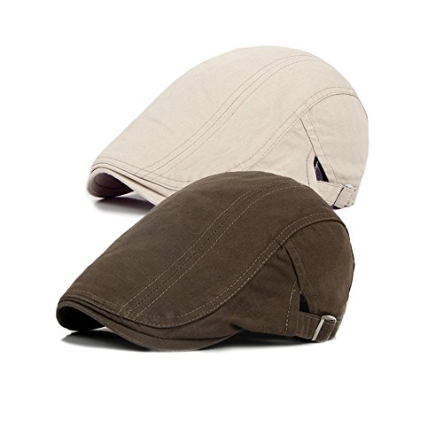 Bigface Up Pack of 2 Men s Cotton Flat Cap Ivy Cabbie Driving Hat Summer Newsboy Cap(Beige+Khaki) Bigface Up Pack of 2 Men s Cotton Flat Cap Ivy Cabbie Driving Hat Summer Newsboy Cap(Beige+Khaki)