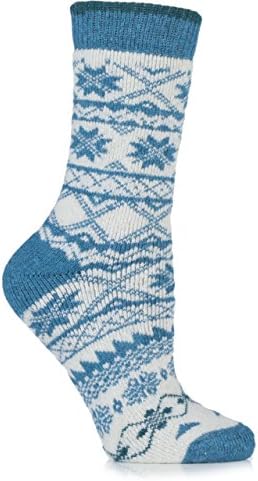 Urban Knit Ladies 1 Pair Fair Isle Wool Blend Boot Socks 6-10 Seafoam / Wheat