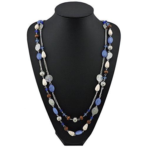 BOCAR 14K Gold Plated Link Chain 2 Layer Crystal Wood Acrylic Colorful Women Party Long Necklace Gift (10084-airy blue) BOCAR 14K Gold Plated Link Chain 2 Layer Crystal Wood Acrylic Colorful Women Party Long Necklace Gift (10084-airy blue)