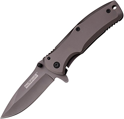 UPC 805319085072, TAC Force TF-848 Spring Assist Folding Knife, Grey Titanium Straight Edge Blade, Grey Handle, 3.5-Inch Closed