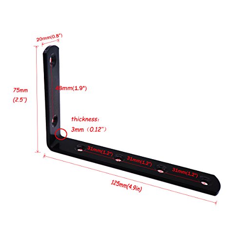 MINCORD 4Pcs Stainless Steel Heavy Duty L-Shaped Right Angle Corner Brace Joint Angle Bracket Shelf Bracket Wall Hanging with Screws Decorative Corner Brackets 125mmX75mm/5X3Inch,Black - Thumbnail 5