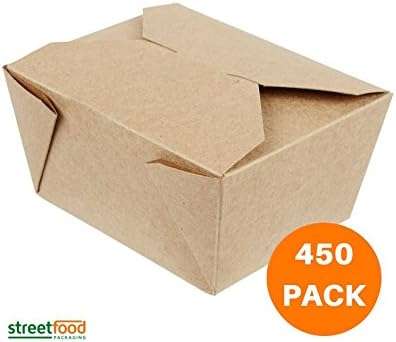 450 Pcs- Takeaway Boxes Cardboard No 1 [ 130/112x106/90x65mm, 26oz,750ml] Chinese Cardboard Food Boxes - Brown Take away Paper Food Boxes - Biodegradable Kraft Food Containers - Disposable Lunch Box