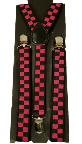 Men's Unisex Clip-on Braces Elastic "Pink Checker" Suspender Y-shape Ajustable
