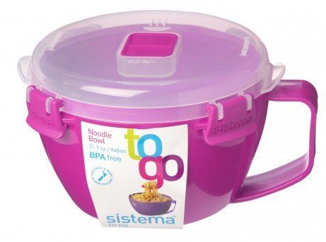 Sistema Klip It Microwave Noodle Bowl to Go, Pink