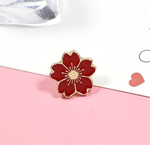 Enamel Pin Badge Souvenir Exquisite Cherry Blossom Brooch Round Brooch Button Badge(Red)