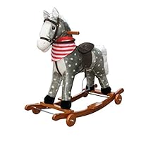 TGETBTTSR Rocking Horse Baby Rocking Horse Wooden, 2 in 1 Plush Rocking Horse with Wheels,Grey Rocking Horse with Bridle for Kid 1-5 Years, 80KG Capacity, Kids Traditional Toy Rocking Chair