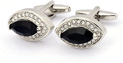 Generic Mens Black Cubic Zirconia Evil Eye Design White Gold Plated Cufflinks
