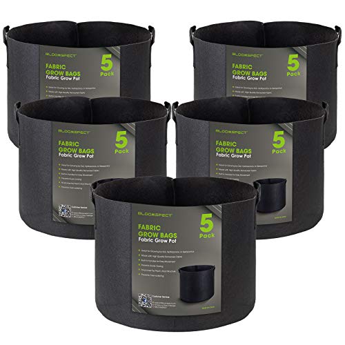 BLOOMSPECT 5-Pack 10 Gallon Grow Bags, Aeration Fabric Pots, Heavy Duty Thickened Nonwoven Plant Container with Handles