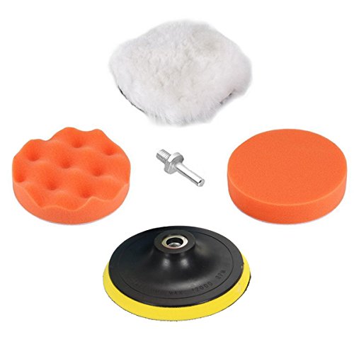 Cxtiy Car Polishing Buffer Pad Set 5 Pcs 4'' Wool Polish Waxing Pad with Velcro Wheel and M10 Drill Adapter for Car Glass Ceramic Stone (4inch 5pcs)