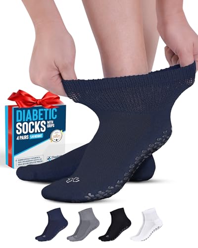 Photo 1 of ***(3 Pair Only -MISSING ONE PAIR -SELLING AS)*** Diabetic Socks with Grips for Women and Men - 3 Pair | Black , White , Navy | Neuropathy Socks | Non Slip Socks for Elderly | Slipper Socks with Grippers | Diabetic Ankle Socks for Men