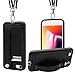 TOOVREN iPhone SE Case 2020/2022 Phone Lanyard Neck Strap for iPhone 8 Case with Card Holder iPhone 7 Wallet Case with Kickstand Leather PU Card Holder Wallet Adjustable Phone Necklace Black