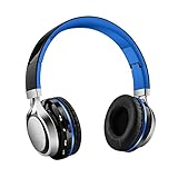 Aita Bluetooth Headphones Wireless Headset, Foldable On ear Headphones with FM Radio, Microphone, TF Card Reader and LED lights for iPhone Android Mp3 Tablet, BT816 (Blue)