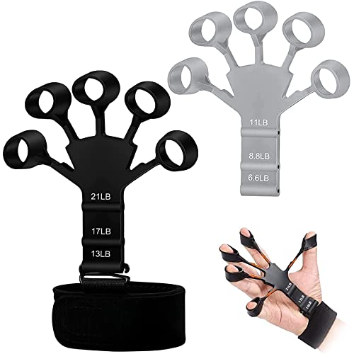 Gripster Grip Strength Trainer, CMARS 2PCS Hand Grip Strengthener, Finger Strengthener, Hand Grip Exerciser Forearm Strengthener, Forearm Exerciser, Hand Gripper with 6 Resistance Levels (Black+Grey)