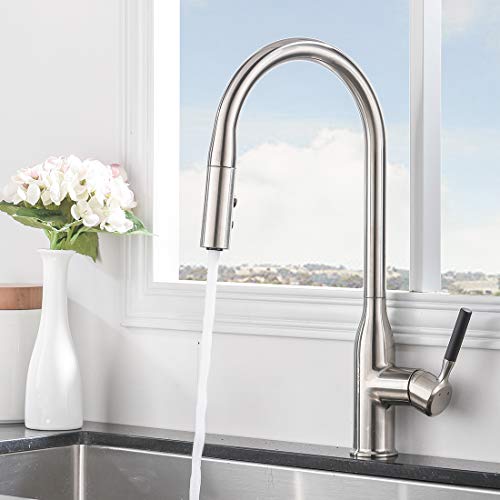 Comllen Commercial Single Handle Pull Down Sprayer Kitchen Faucet,Brushed Nickel Stainless Steel High Arc Kitchen sink Faucet Without Deck Plate