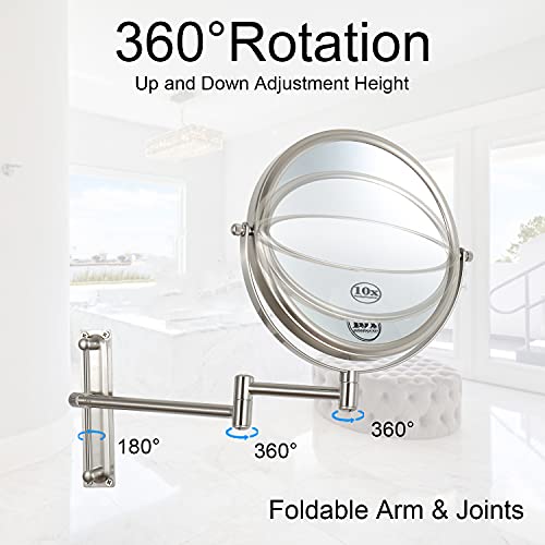 Lansi 10x Magnifying Wall Mounted Magnifying Mirror Finished Satin