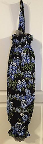Free shipping to USA included in price -100% cotton fabric hanging plastic bag holder - Texas Bluebonnet Bluebonnets fabric - smoke free - pet free